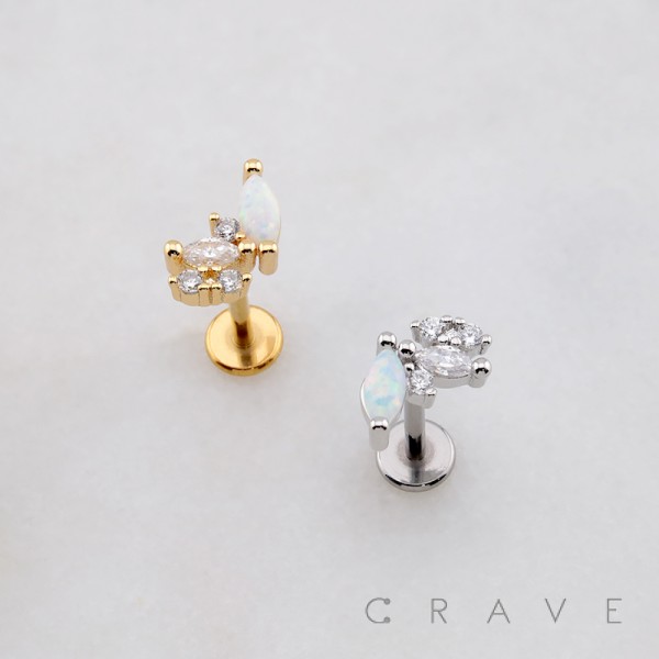 MULTI CZ ROUND MARQUISE OPAL FAN ARCH LINE THREADLESS (PUSH IN) 316L SURGICAL STEEL LABRET SET